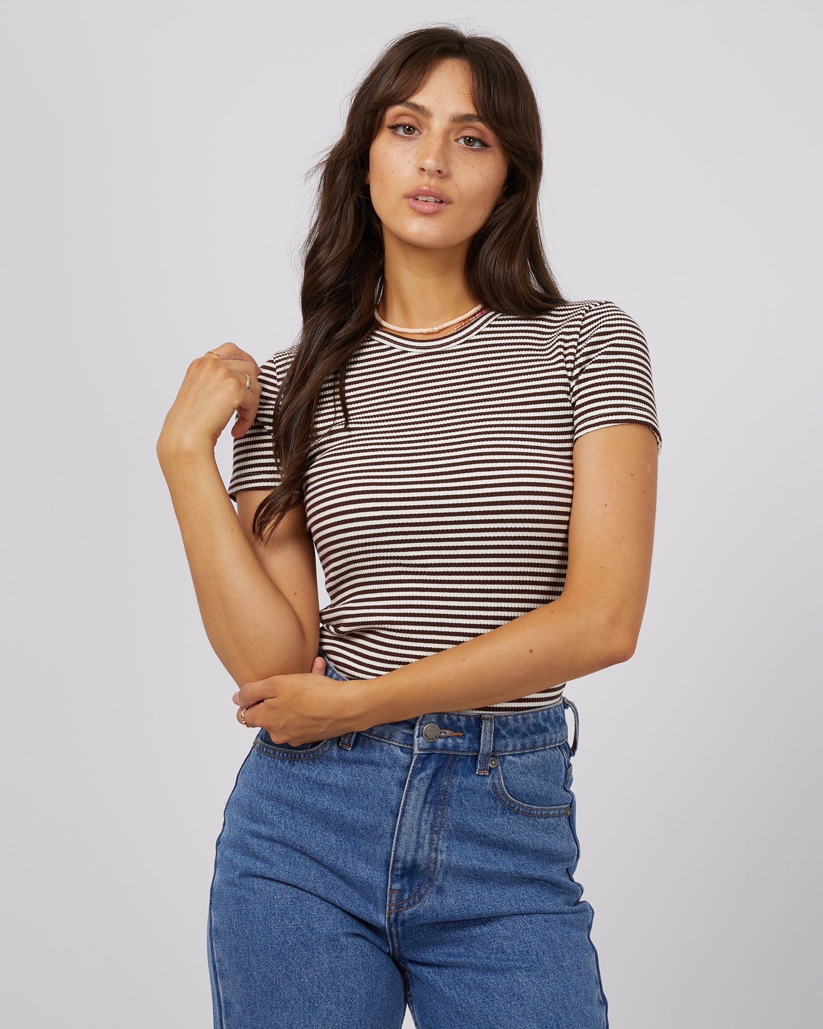 Eve Rib Stripe Tee | Brown