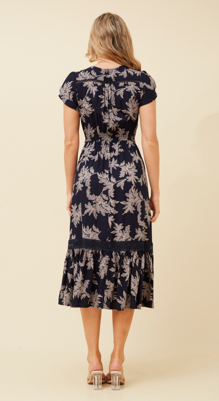 Dusky Leaf Floral Dress | Navy