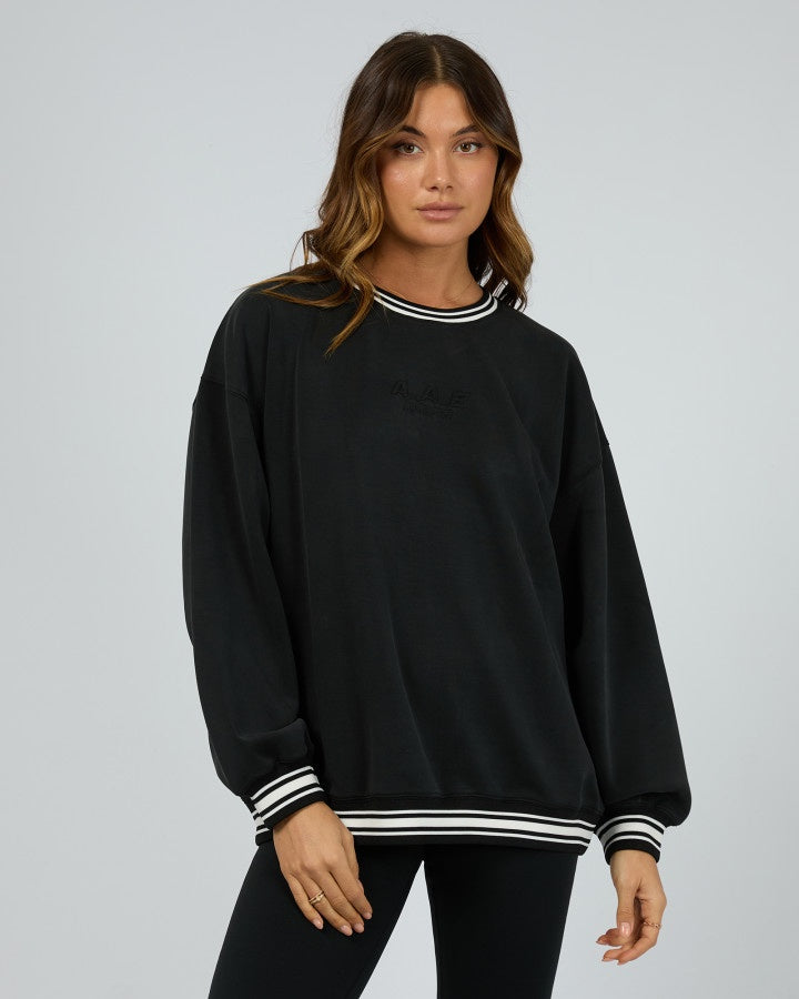 Luxe Active College Crew Sweater / Black | All About Eve