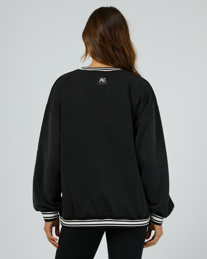 Luxe Active College Crew Sweater / Black | All About Eve