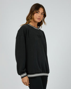 Luxe Active College Crew Sweater / Black | All About Eve