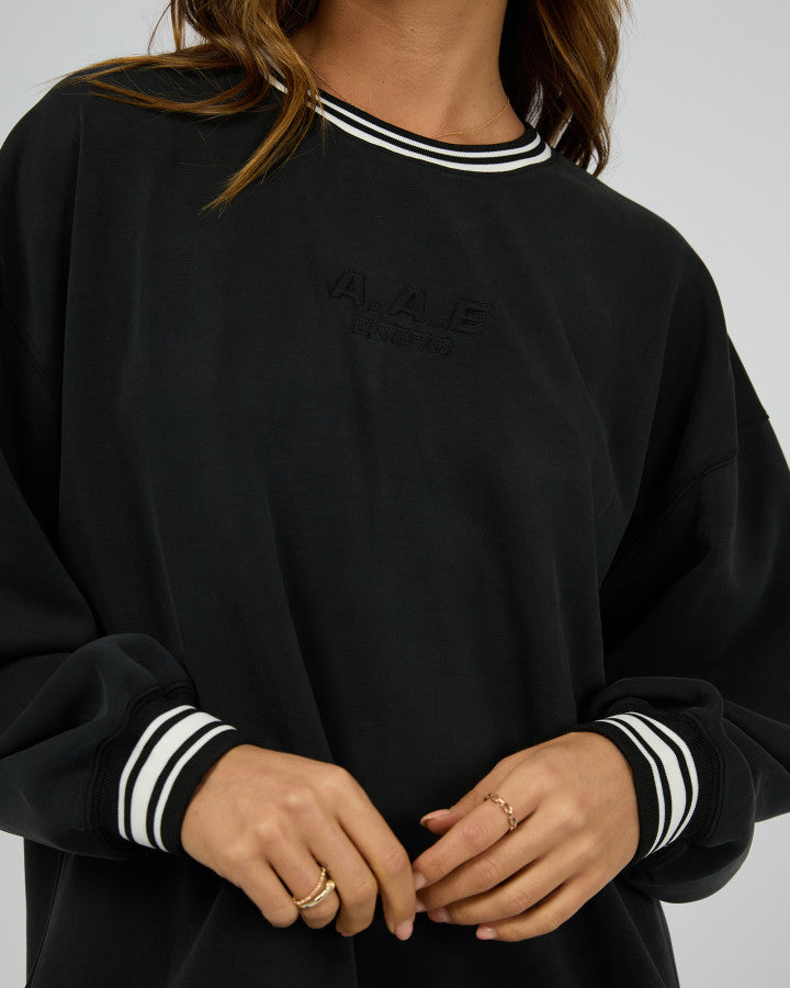 Luxe Active College Crew Sweater / Black | All About Eve