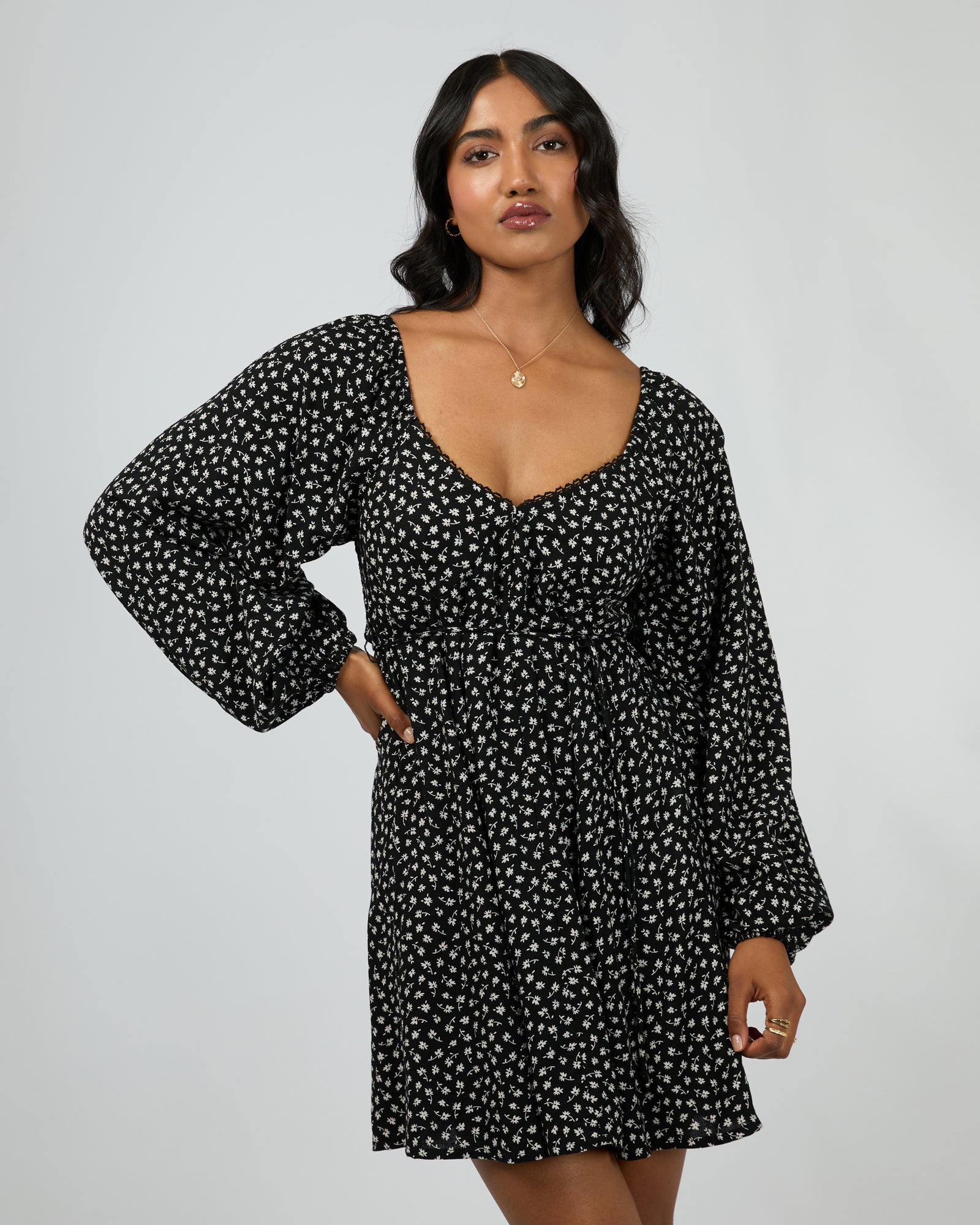 Wren Long Sleeve Mini Dress / Black | All About Eve