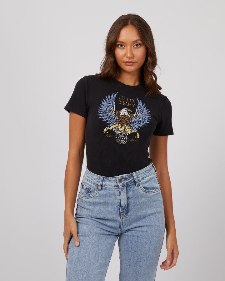 Wing Power Baby Tee / Washed Black | Silent Theory